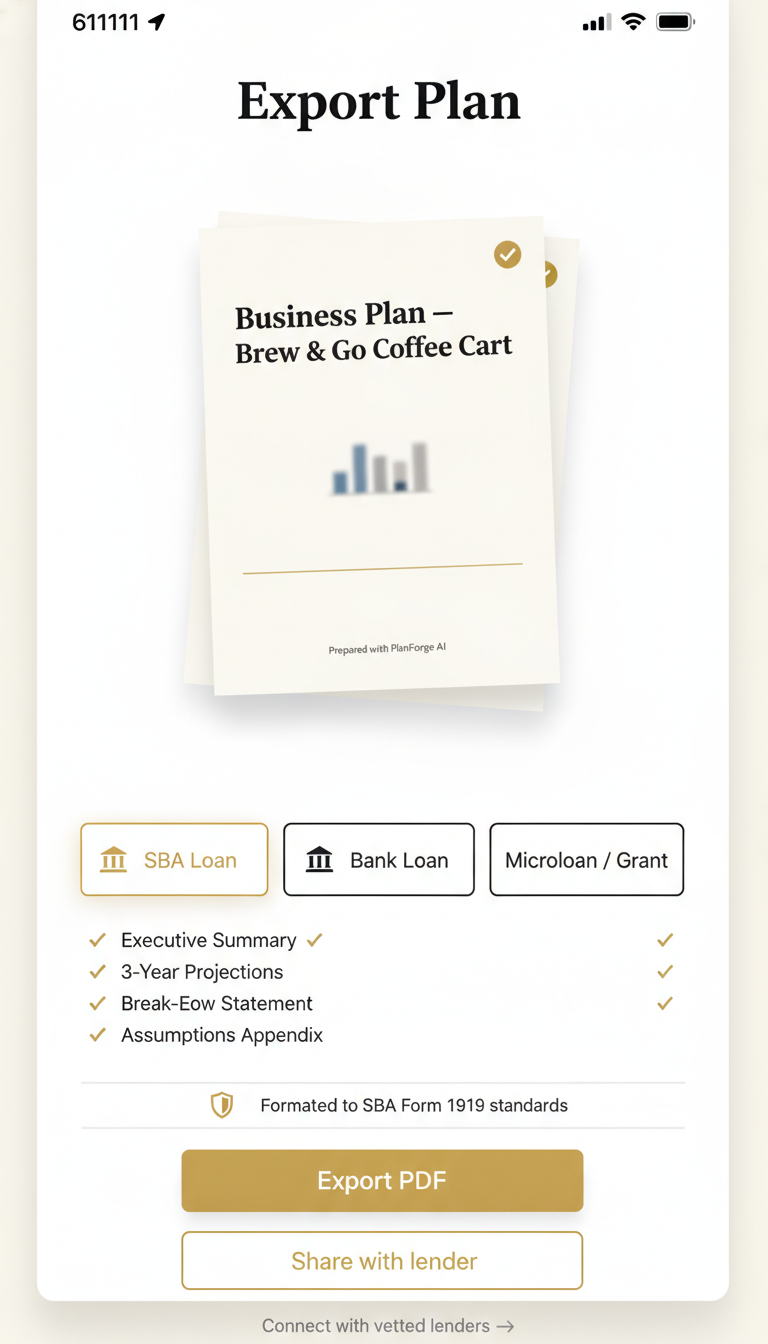 Lender-Ready Export screen