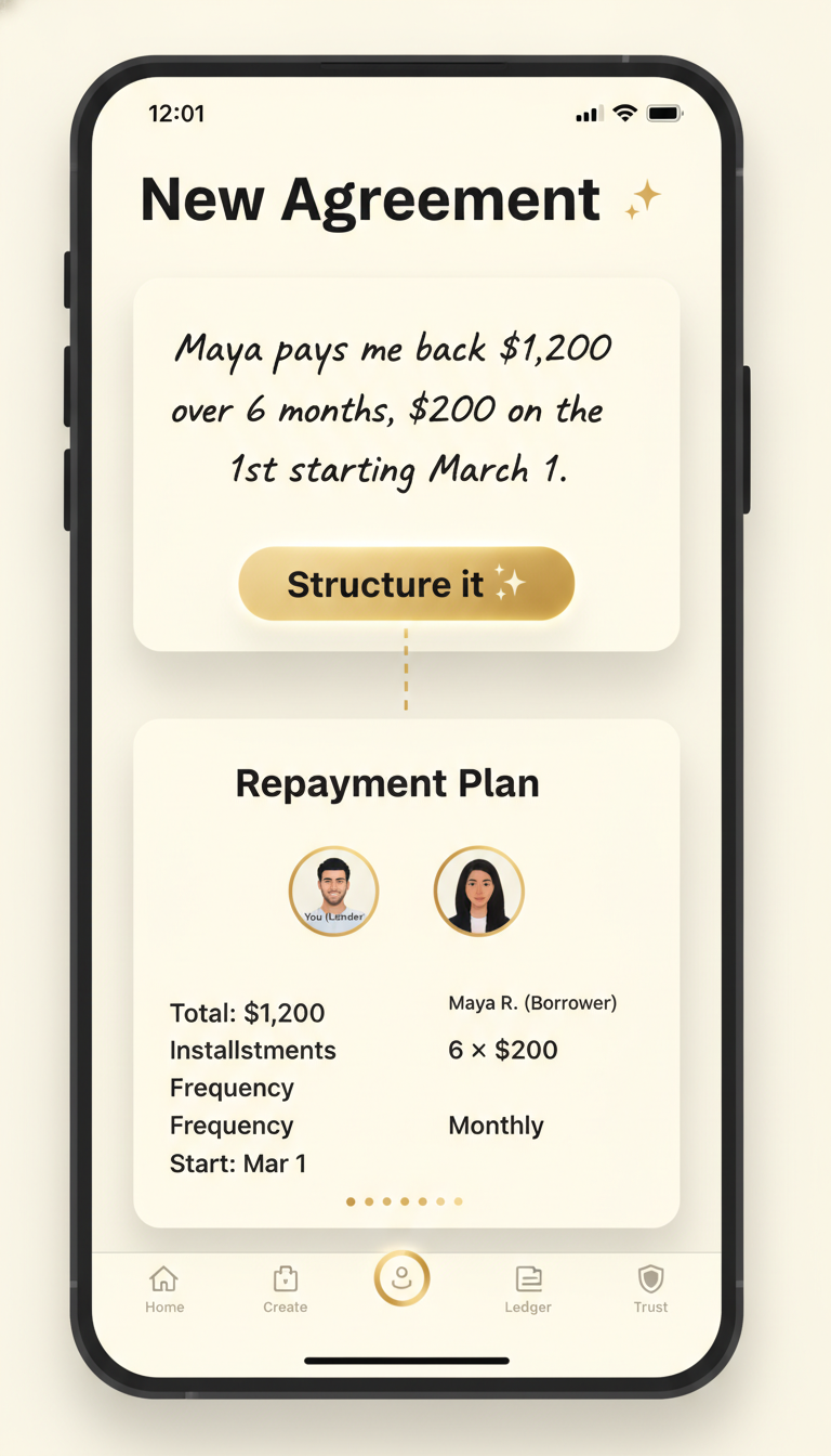 Create an Agreement screen