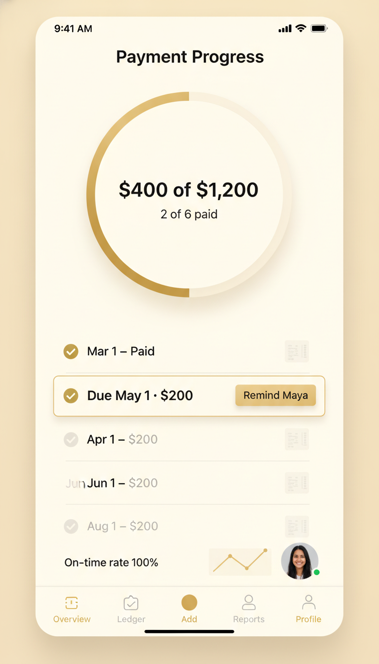 Track Payments screen
