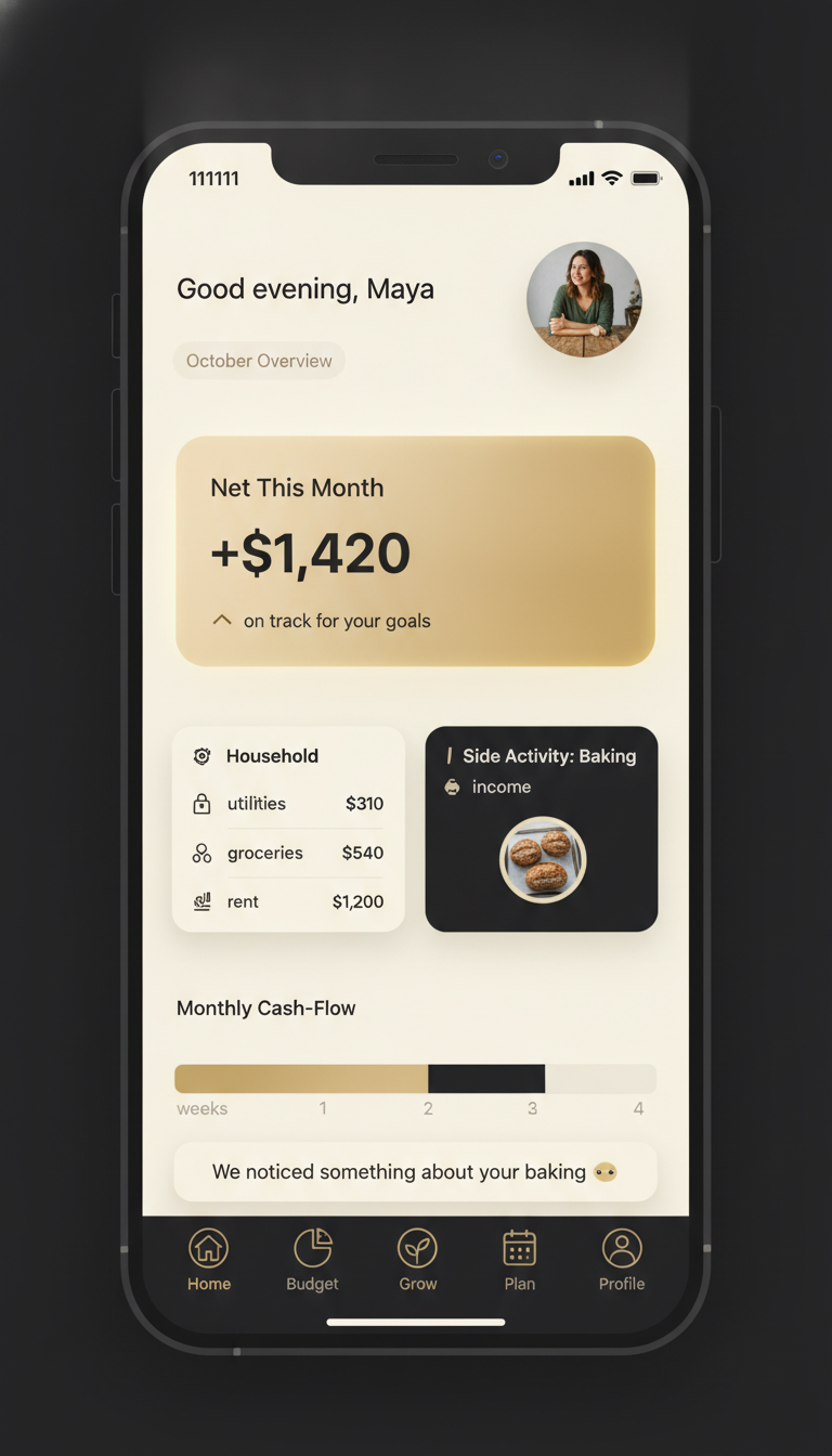 Household + Hustle Dashboard screen