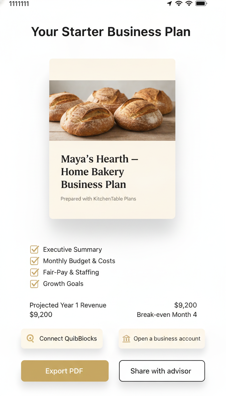 Your Starter Business Plan screen