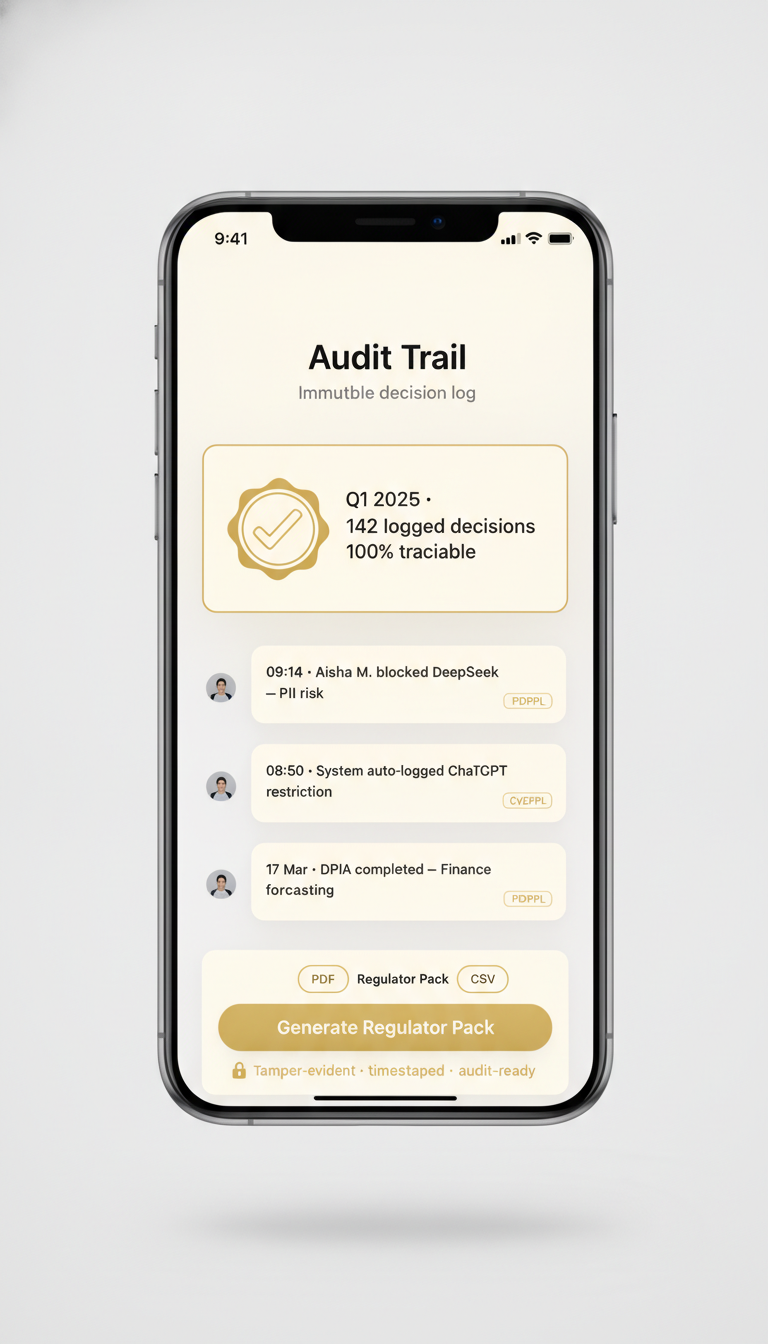 Audit Trail Export screen