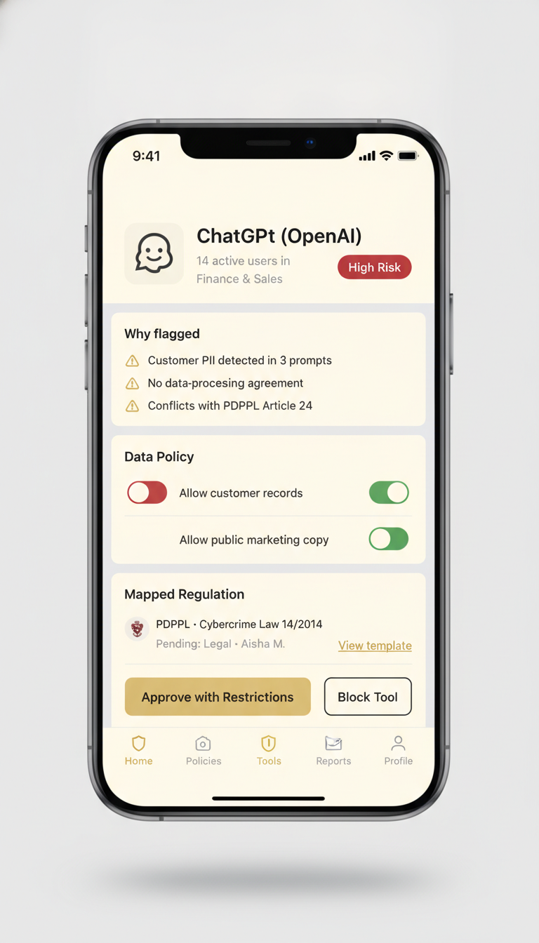 Tool Review & Policy screen
