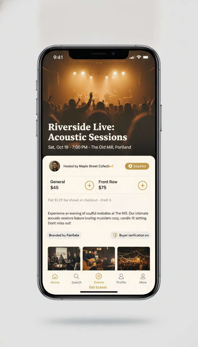 Branded Event Page screen