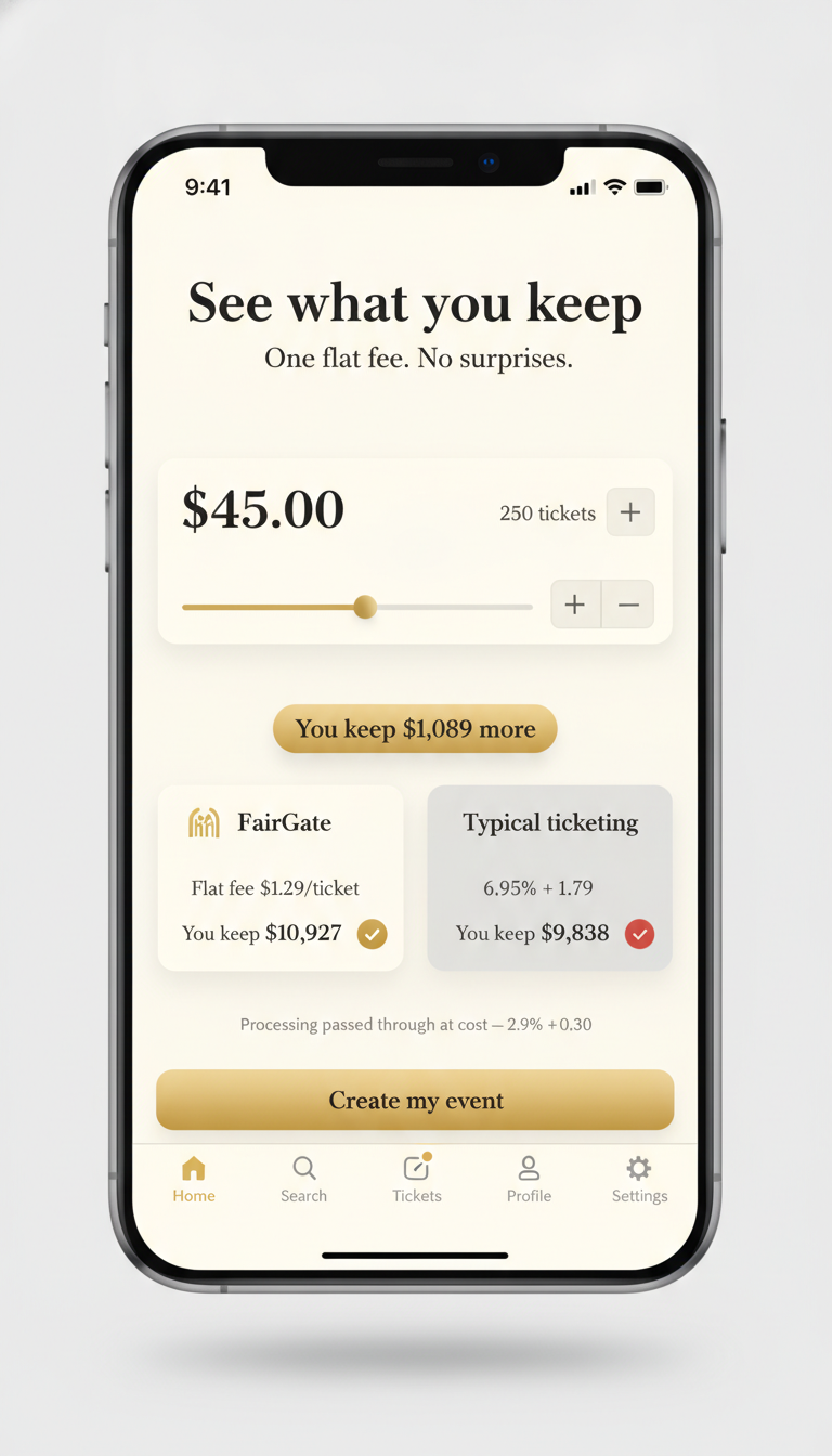 Live Fee Calculator screen